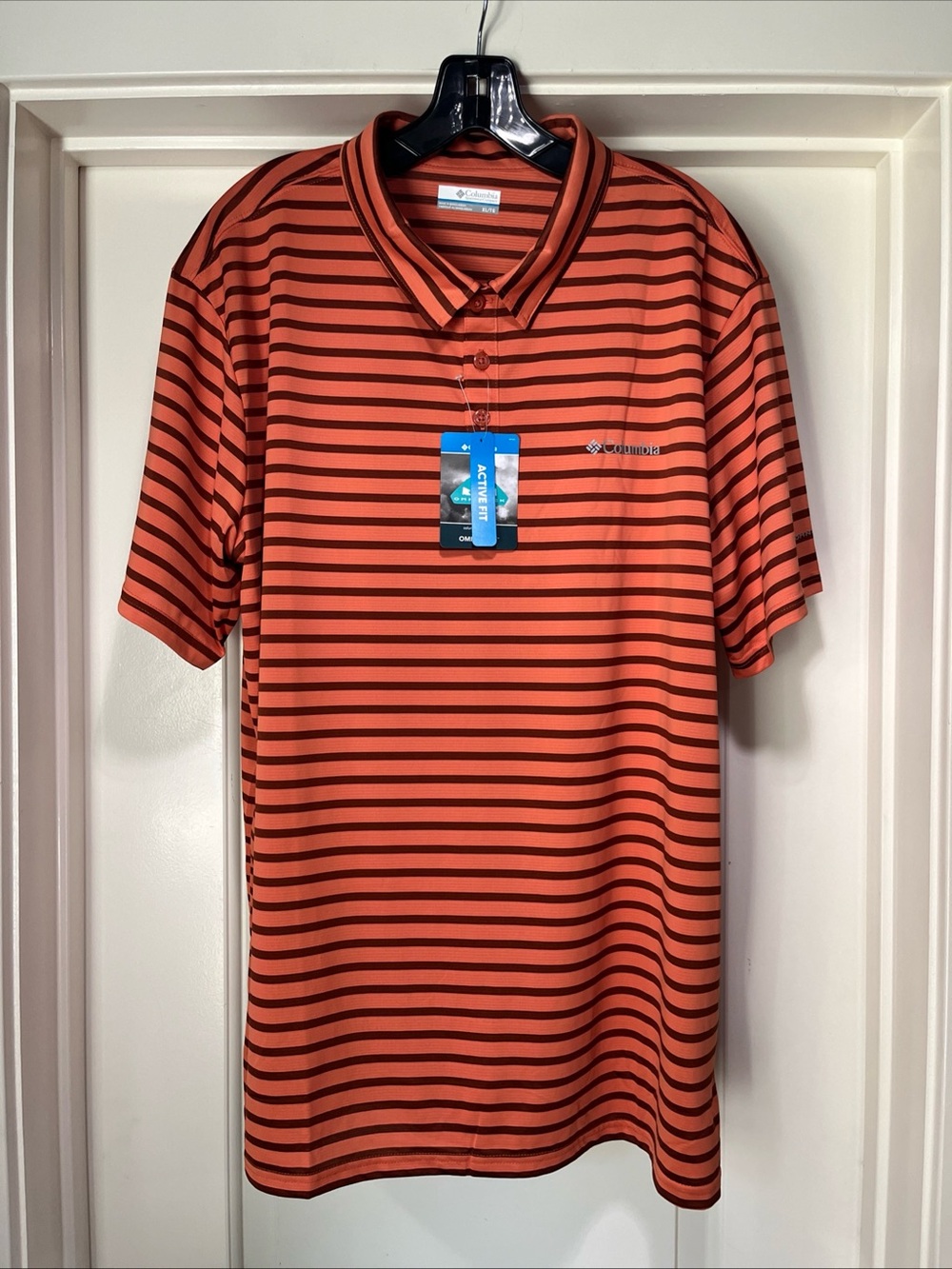 Mens XL Columbia Hike Striped Polo Tuscan Spice Orange Sun Protection Golf Trail